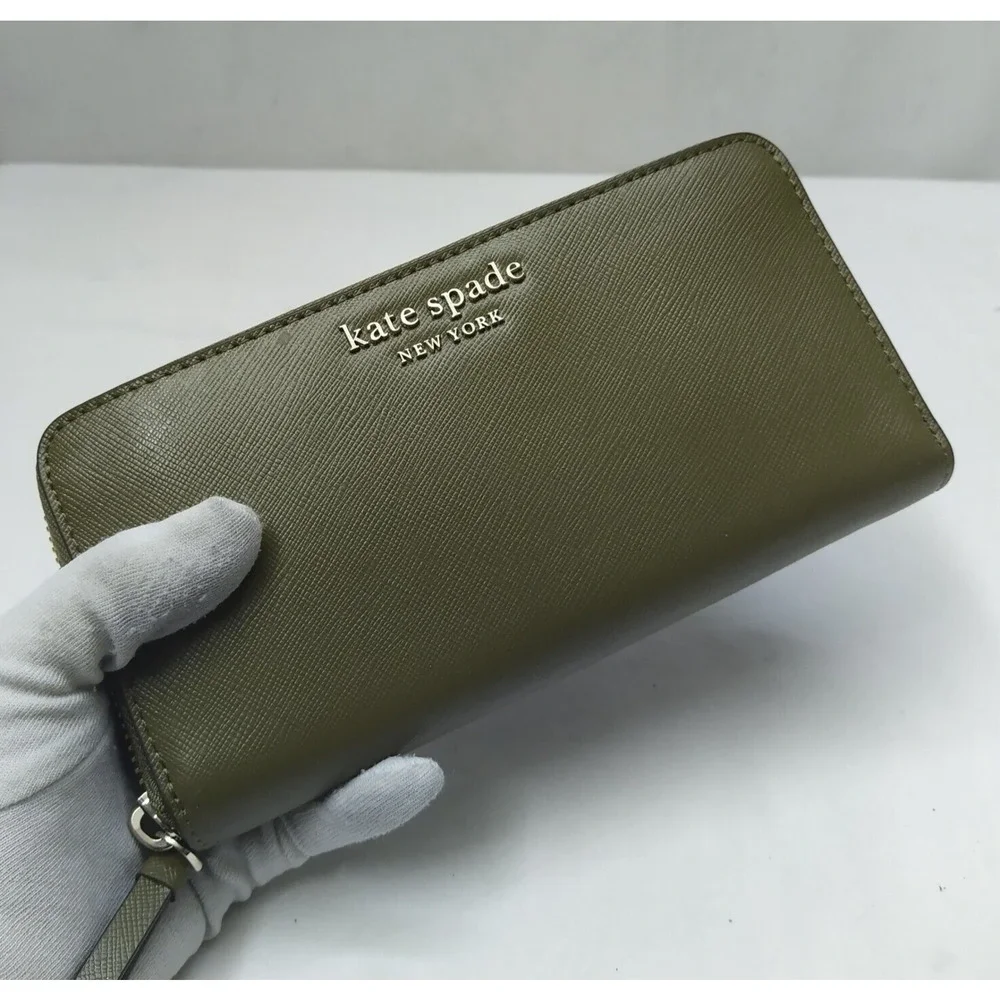 Kate Spade New York Moss Green Leather Zip Around Credit Card Wallet - NWT